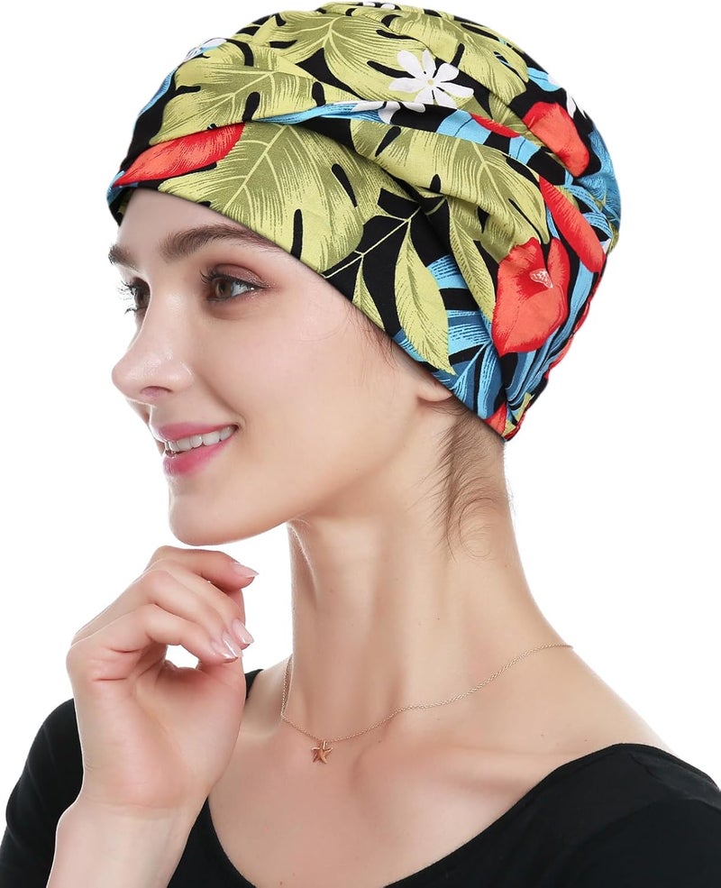 Alnorm 100% Cotton Fashion Headwear Chemo Caps with Stretchy Band for Hair Loss Women - Image 1